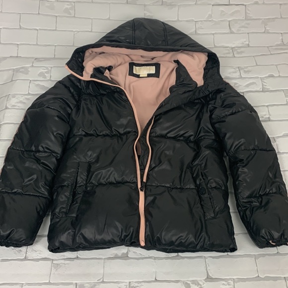 Michael Kors Girls Hooded puffer Jacket. Size 10. Black pink. MK Logo - Picture 15 of 16